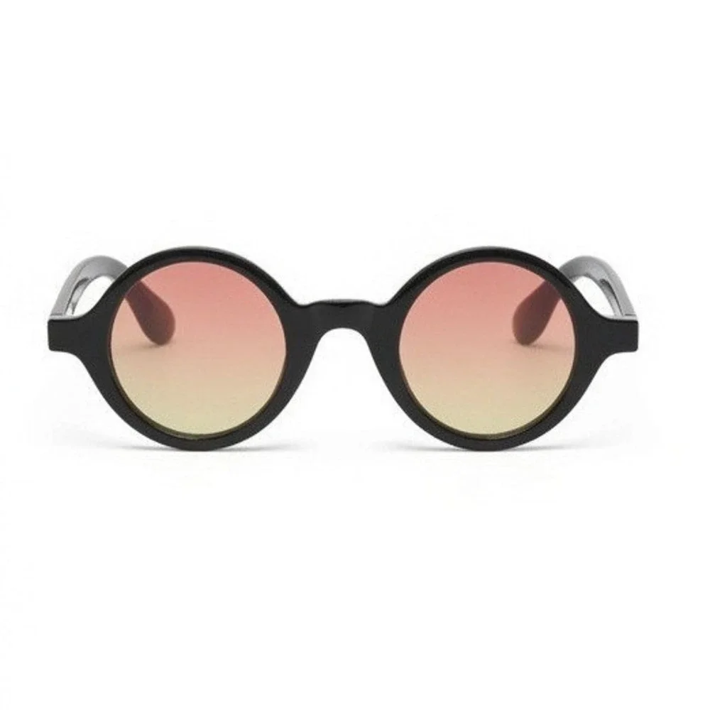 Mens Round Thick Black Frame Sunglasses Sunset Gradient Lens Retro Vintage Style